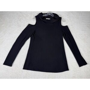 Gaze USA Cold Shoulder Top Womens Large Black Good Cowl Neck Long Sleeve T44065